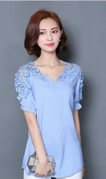 Moda de vară 2021 topuri plus dimensiune bluza dantela tricou cu maneca scurta pentru femei șifon elegant feminin tricou blusas 513A 25