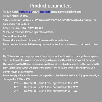 ZK-502L MINI 5.0 Bluetooth Bord Amplificator Audio Wireless Digital Putere de 2 x 50W Dual Channel Stereo Amplificador X6HB