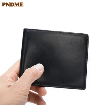 PNDME de afaceri simplu, negru, barbati din piele scurt portofelul soft primul strat de piele de vacă multi-card holder subțire minimalist geanta