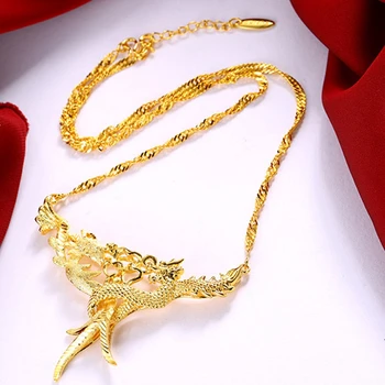 Dragon Phoenix Woemns Pandantiv Colier Aur Galben Umplut Nunta De Bijuterii Cadou