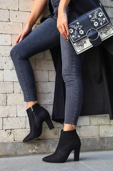 2020 Moda De Iarnă Cizme Pentru Femei De Culoare Bej Subliniat Toe Glezna Elastic Tocuri De Pantofi Toamna Iarna Femei Șosete Cizme De Piele De Căprioară Piele Reale