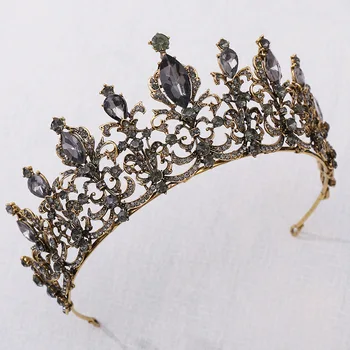 Baroc Retro Negru Cristal Nunta Tiara Coroana de Mireasă pentru Mireasă Bentita Bijuterii Accesorii de Par Aur mare Stras Coroane