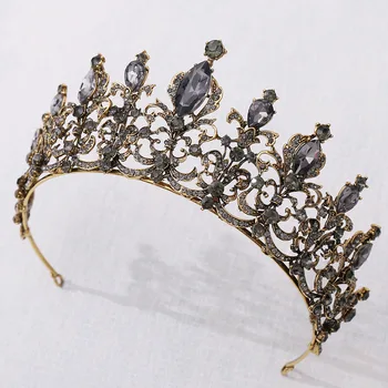 Baroc Retro Negru Cristal Nunta Tiara Coroana de Mireasă pentru Mireasă Bentita Bijuterii Accesorii de Par Aur mare Stras Coroane