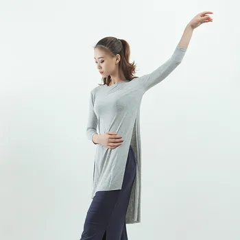 Tricou Lung Pentru Femei Largi De Gimnastică Yoga Haine Dans Costum De Libertate De Formare De Bază Bluza De Corp Costum De Formare Modal Split Tricou Lung