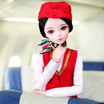 60CM Bjd 1/3 Uniforma de stewardesa Păpuși Mari, lucrate Manual Stewardesă/Asistenta/Politista Cap de Papusa pentru Copii Jucării pentru Fete Cadou