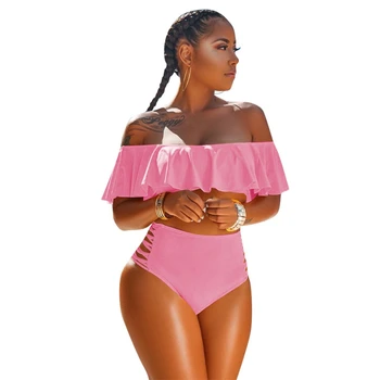 HAOYUAN Sexy Plus Dimensiune Zburli Set de Bikini Femei Costume de baie de Vară costum de Baie Biquini Noi Beach Purta Două Bucata Costum de Baie cu Talie Înaltă