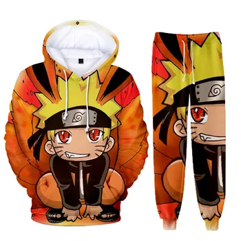 2020 Noi de Imprimare 3D Naruto Hip hop Harajuku cu mâneci Lungi cu Glugă 2 buc Femei/Bărbați Toamnă Trening, Hanorace Pantaloni