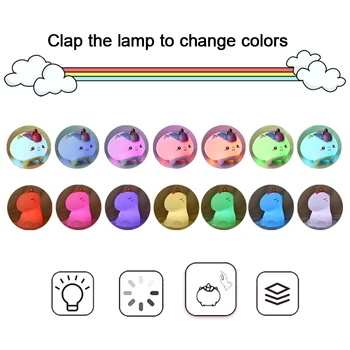 2020 Nou Dropship LED Silicon Unicorn și Dinozaur Lumina de Noapte Pentru Copii Cadou Colorat Lampa de Noapte Dormitor Baby Touch Lumina