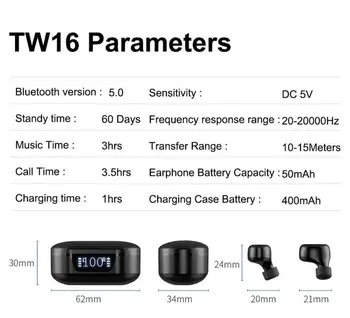 TW16 TWS Căști Bluetooth V5.0 3D Stereo Sport fără Fir Căști cu Microfon Dual, Auto connect Pentru Android IOS Nou
