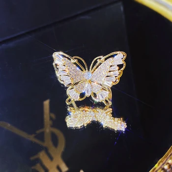 Coreeană Nou Design de Moda Bijuterii de Lux Cupru Încrustat Zircon Inel Exagerat Fluture Cocktail de Deschidere Inel pentru femei