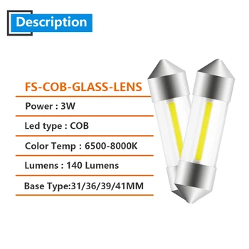 YM E-Luminos 50 de PC-uri COB LED C5W 31mm 36mm 39mm 41mm Auto Interior Lumina lentile de Sticlă Feston Dom Lectură LED 12V DC Alb Becuri