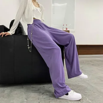 Pantaloni Casual Femei Solide Colector Liber Talie Elastic Lat picior Elegant Streetwear Harajuku Hip-hop Casual Ulzzang Toate-meci Moale