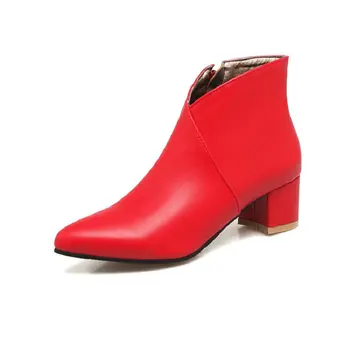 ZawsThia 2020 iarna V cut design de moda ieftine roșu albastru femeie cizme a subliniat toe tocuri indesata femei cizme glezna dimensiune 34-44