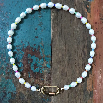 Moda de vara naturale pearl margele colier stralucitor cu posibilitate de deschidere șurub catarama femei la modă haine accesorii bijuterii boemia