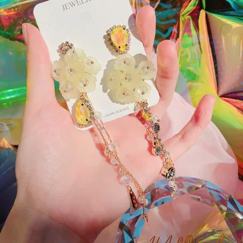 MENGJIQIAO Noua Moda coreeană Bijoux Waterdrop Cristal Ciucure Lung Legăna Cercei Elegante, Flori Acrilice Boucle d'oreille Femme