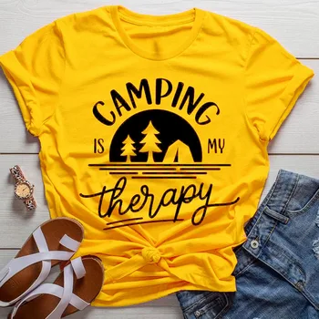 Camping este Terapia mea T-Shirt Scrisoare Amuzant Casual, Citat de Artă Graphic Tee Elegant Hipster Camping Galben Haine goth topuri tricouri