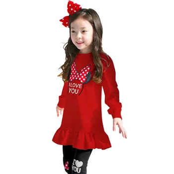 Haine de fată de Moda Primavara Toamna Copii Costum Rosu Culoare Alb cu Maneci Lungi Tricou+pantaloni Roșii 2-9 Vârstele Haine Copii Fete