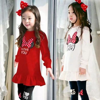 Haine de fată de Moda Primavara Toamna Copii Costum Rosu Culoare Alb cu Maneci Lungi Tricou+pantaloni Roșii 2-9 Vârstele Haine Copii Fete
