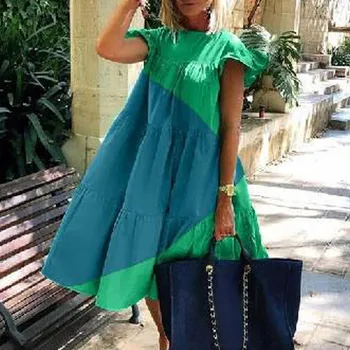 KANCOOLD rochie de Moda Drăguț Contrast Mozaic Volane Maneca O-Gât Vrac Rochie Tutu Vara Streetwear rochie nouă femei 20616