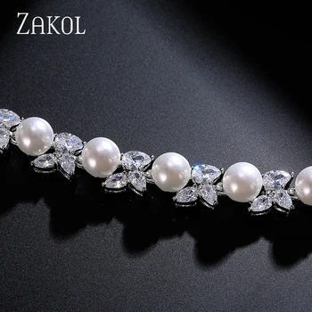 ZAKOL Trendy Marquise CZ Zirconiu, Imitație de Perle Frunze Bratari & Brățări Pentru Femei Rochie de Mireasa FSBP127