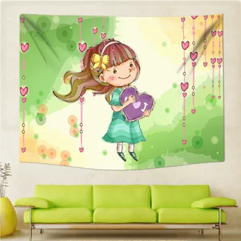 Desene animate Drăguț Fată Copilărie Fericită Tapiserie de pe Perete 200x150cm Decor Minunat Copil Poliester Perdele Plus Masă Lungă de Acoperire