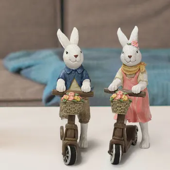 Happy Easter Bunny Scuter Figurina Ornament Iepure Cuplu Rasina De Artizanat De Echitatie Iepuri Pentru Petrecere De Vacanță Decor Acasă Copii Cadou