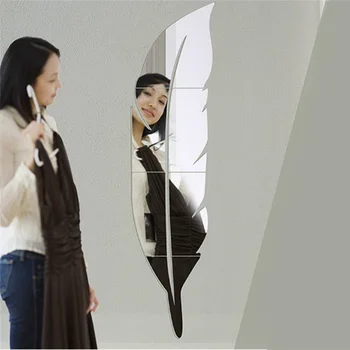 3D Detașabil Forma de Pene de pe perete Oglindă cu Puternice Autocolant Decor Acasă de Viață