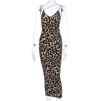 HAOYUAN Sexy Leopard Snake Print Spaghete Curea Rochie Midi Bodycon Femei 2021 Moda de Vara Vestidos Noapte de Petrecere, Rochii de Club