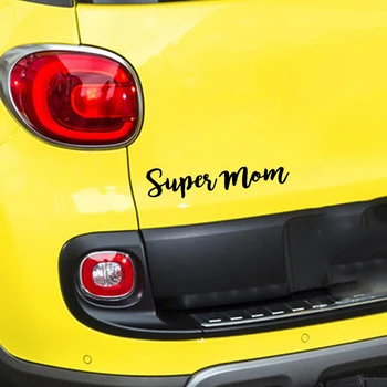 La modă din PVC Autocolant Auto Text Super-Mama Mașină Autocolant Decal Grafic Decor de protecție Solară Accesorii, Alb/Negru, 16 cm*4 cm