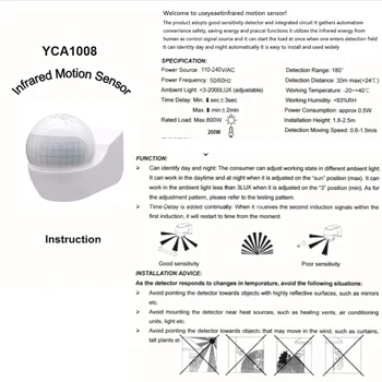 AC 110-240V 50/60 hz 180 de Grade în aer liber Montare Reglabil Securitate PIR Senzor de Mișcare Infraroșu Comutator Detector de Max 30m