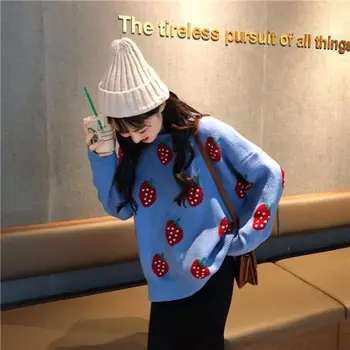 Pulovere pentru Femei de Moda de Imprimare Capsuni Dulce O-Gât Pulovere Kawaii Pulover coreea Style Femei Haine Lazy Oaf Pulovere