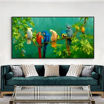 Papagal Colorat Pe Copac Animal De Pe Panza De Imprimare Pictura Nordică Poster De Arta De Perete Poza Pentru Living Home Decor Fara Rama