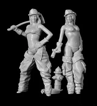 Nevopsită Kit 1/32 Firewomen Fete Dându-se vara în picioare Rășină Figura miniatură garaj kit