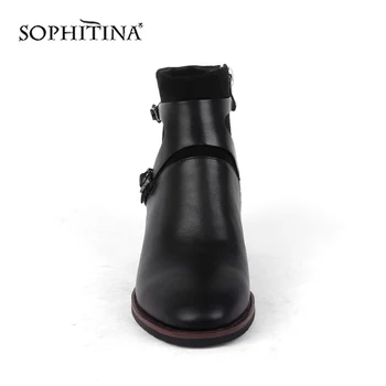 SOPHITINA Confortabile, Catarama Cizme Toc Pătrat Rotund Toe Fermoar Manual Rotund Toe Pantofi de Moda Noua Glezna Cizme pentru Femei BY141