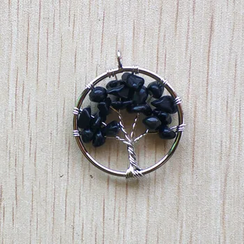 En-gros de 12pcs/lot naturale Obsidian negru piatra Pomul vieții manual de sârmă înfășurat Pandantive 30mm pentru bijuterii marcarea gratuit