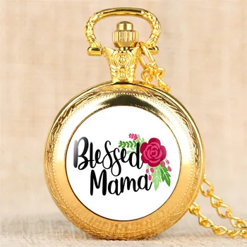 Aur de lux Binecuvântat Mama Display Full Hunter Cuarț Ceasuri Pandantiv Colier Ceas Cool Ceas de Buzunar Cadouri pentru Ziua Mamei