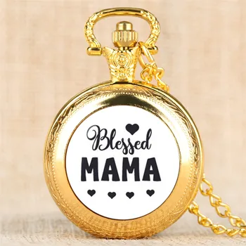 Aur de lux Binecuvântat Mama Display Full Hunter Cuarț Ceasuri Pandantiv Colier Ceas Cool Ceas de Buzunar Cadouri pentru Ziua Mamei