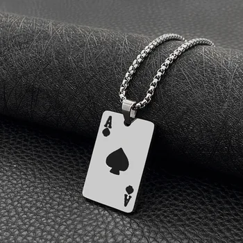 Roșu Negru Argintiu Culoare Norocos Asul de Pică Barbati din Oțel Inoxidabil Colier de Poker Pandantiv Casino Avere Carti de Joc Bijuterii Cadou