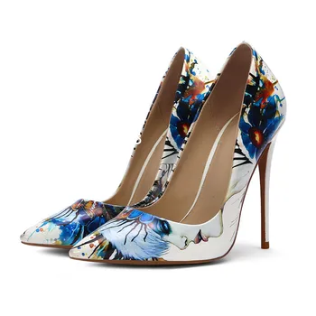 Femei designer de pantofi pigalle doamna florale toc pompe fata de imprimare femei partid vin pantofi lățime tocuri pantofi de nunta