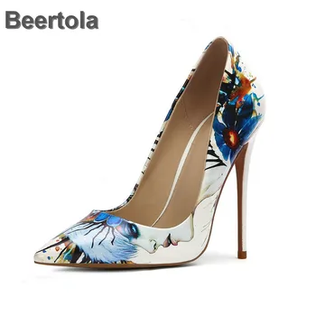 Femei designer de pantofi pigalle doamna florale toc pompe fata de imprimare femei partid vin pantofi lățime tocuri pantofi de nunta