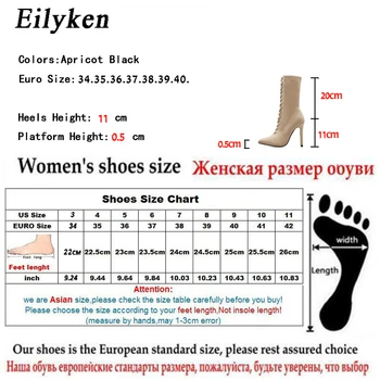 Eilyken 2021 Noi Tesatura Stretch pentru Femei Cizme Glezna cu toc Pantofi cu Toc Femei Sexy Subliniat Toe Dantela-Up Cizme Pentru Primavara/Toamna