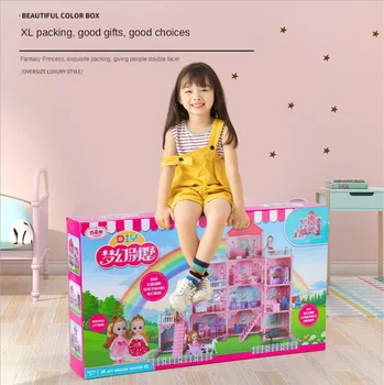 În 2020, noile LED-uri de Lumină de Casă Prințesă Papusa Temă de Casă Castel Printesa pentru copii de ziua lui cadou jucarii de copil Roz casa de vis