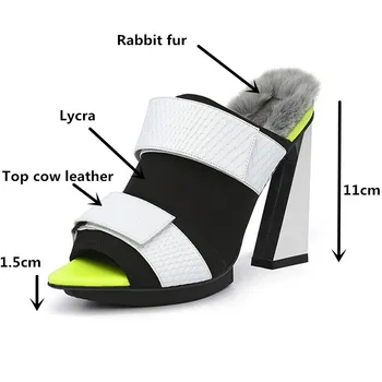 Femeile Platforma de Catâri cu Rabbite Blana de Culoare Amestecat 11cm Pătrat Tocuri inalte Formale Pompe Rochie de Petrecere, Pantofi de Culoare Amestecat Zapato Mujer