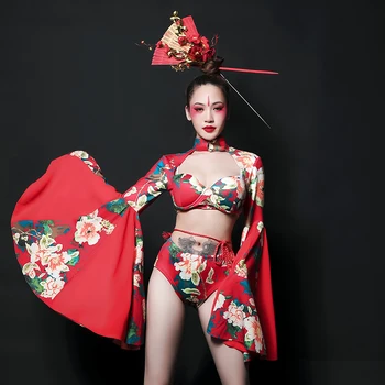 Roșu Costume Sexy Pentru Femei Stil Chinezesc Cantareata de Club Gogo Dans Costum de Jazz, Dans, Costume de Scena DJ Costum DQS3580