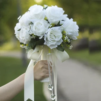 Albe Buchet De Mireasa Buchet De Mireasa Mariage Flori Artificiale De Trandafiri Buchete De Nunta Pentru Domnisoarele De Onoare, Accesorii De Nunta