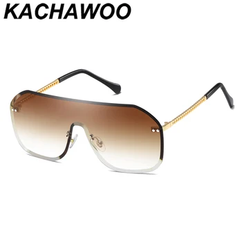 Kachawoo bărbați ochelari de soare patrati fără ramă-o singură bucată de lentile gradient de lentile maro vară mare ochelari de soare pentru femei de metal vânt