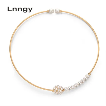 Lnngy 2020 Aur de 14K Umplut Coliere Colier 11.5 cm Naturale de apă Dulce Pearl Colier Elegant Pearl Colierele Femei Cadouri Bijuterii