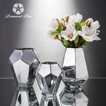 Aur Argint Vaza de Sticla Moderne de Placare Fals Flori Uscate Flori de Camera de zi floreros de decoracion decor acasă borcane de sticlă albastru