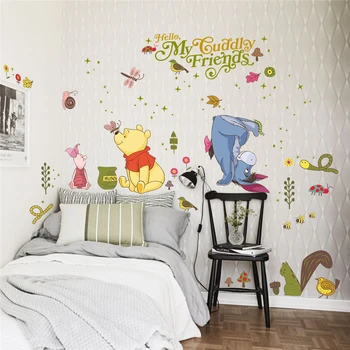 Disney winnie pooh autocolante de perete pentru camere de copii pepinieră decoratiuni acasă animale de desene animate decalcomanii de perete din pvc postere diy arta murala