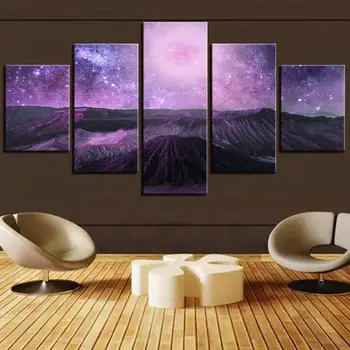 5 Bucati Vulcan Canvas Postere Cerul Înstelat Pictura Suprafața Planetei Picure Univers Cer Violet Imagini De Fundal Pentru Acasă Room Decor De Arta